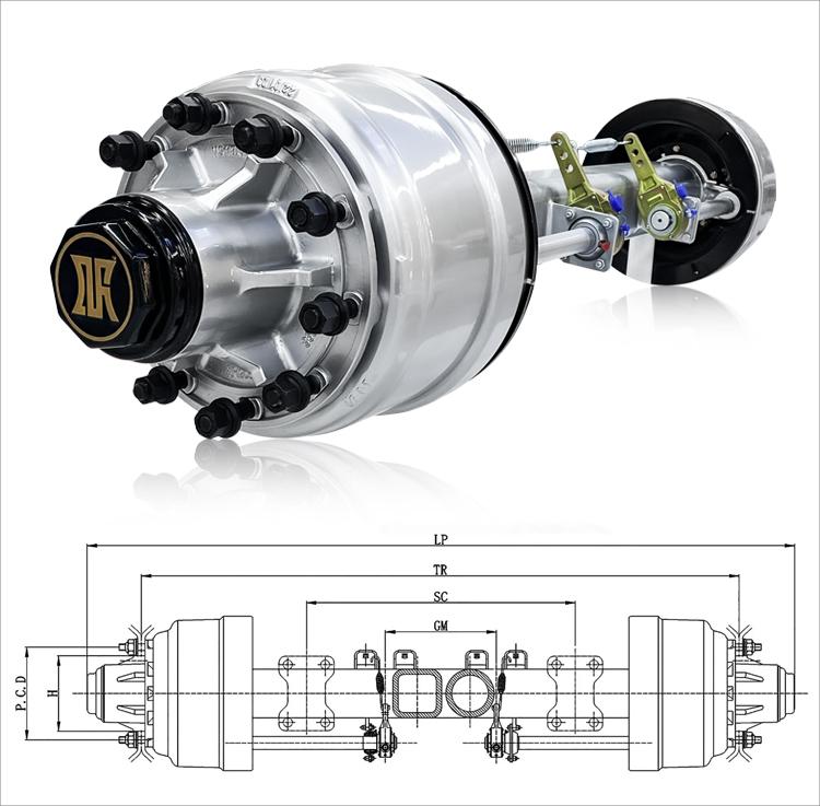 single trailer axle with brakes