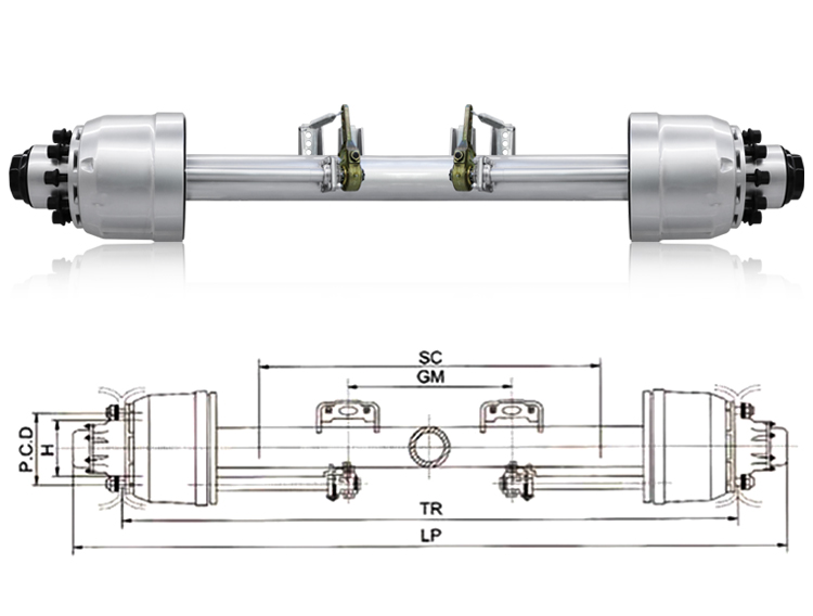 1980mm trailer axle with brakes